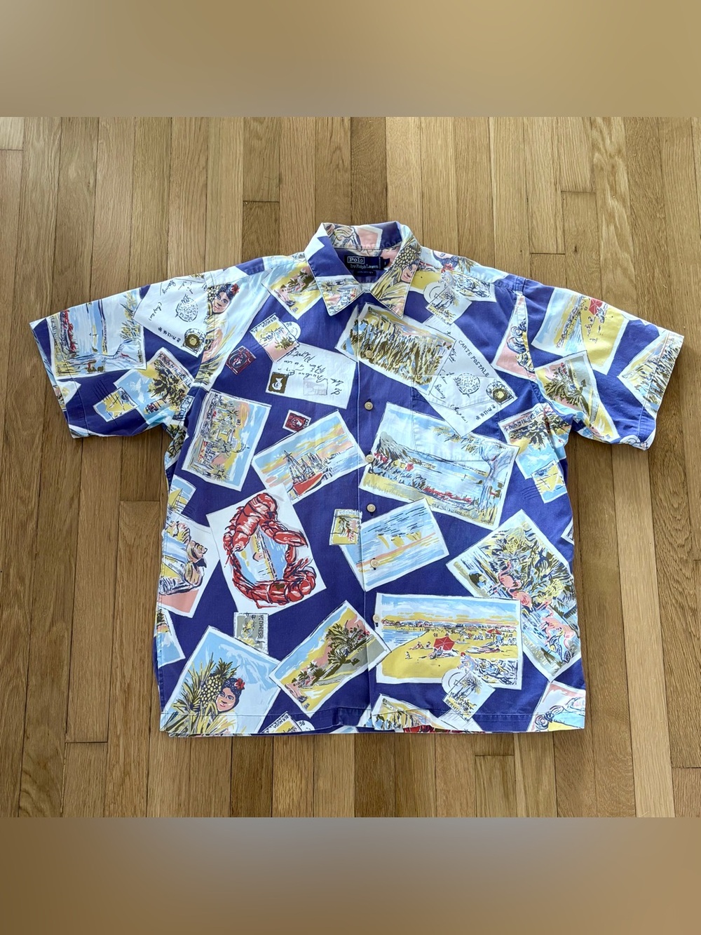 Vintage Polo Ralph Lauren Postcard Shirt 90s Lobster Bermuda Purple Beach L
